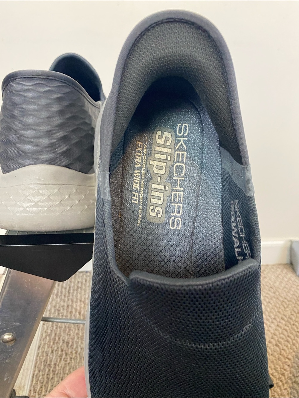 Skechers Slip-On Mesh Sneakers in Navy and Light Gray Extra-Wide - Picture 5 of 7
